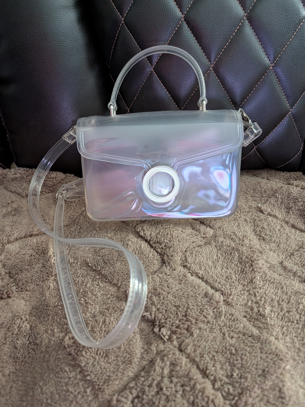 Clear Jelly Crossbody Magnetic Closure Top Handle Purse